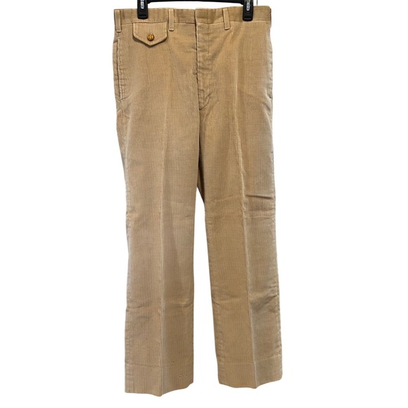 Vintage The Gallery by Haggar Mens Tan Wide Corduroy Pants 31x30 Straight 70s